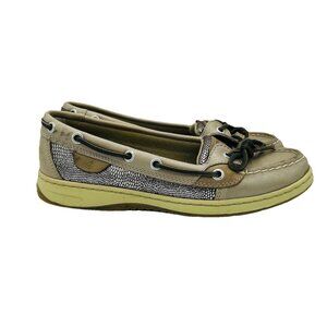 Sperry Top Sider Womens Shoes Size 6.5 M Taupe Leather Boat Shoe Snake Print